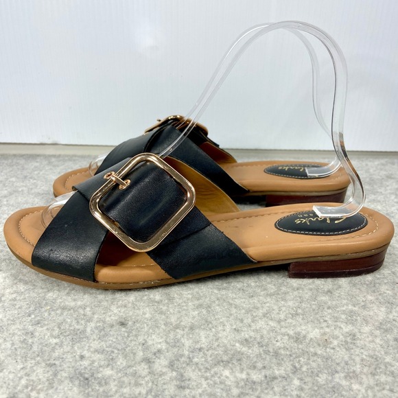 Clarks Black Leather Cross Strap Slip On Slide Sandals Womens 8.5 - Picture 4 of 10
